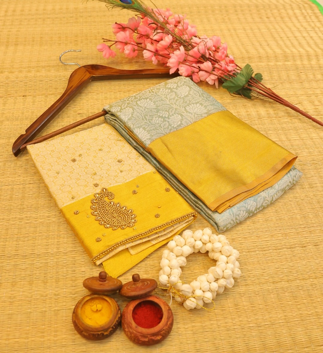 Ambani saree with aari work blouse